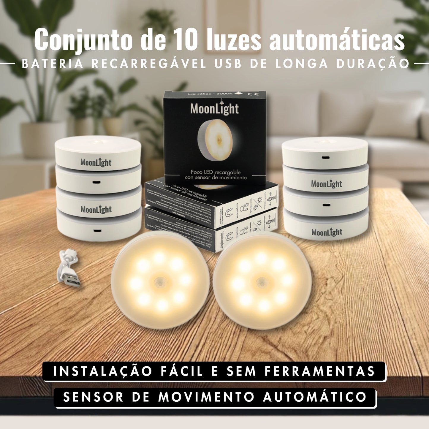 Luz LED recarregável com sensor de movimento
