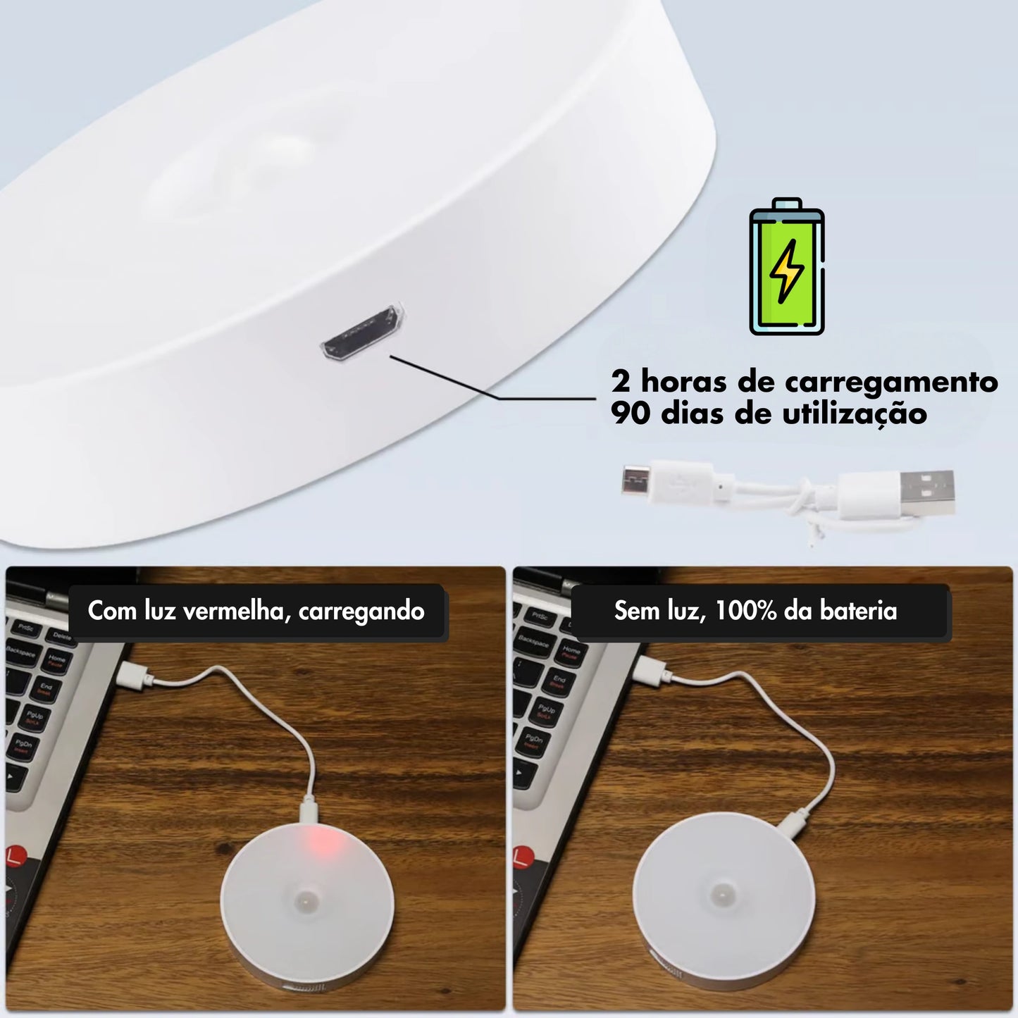 Luz LED recarregável com sensor de movimento